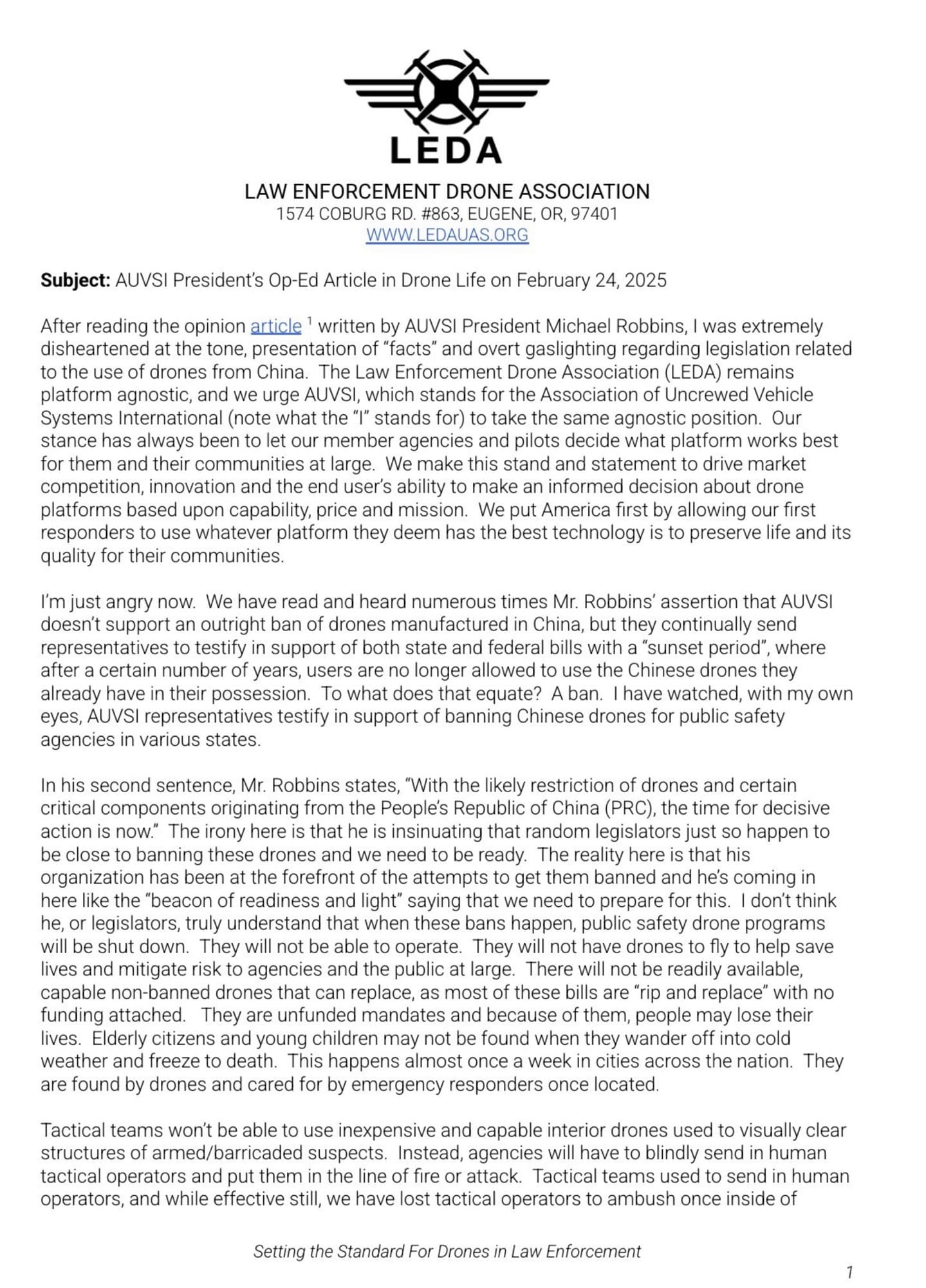 Leda Challenges Auvsi On Drone Restrictions: Prioritizing Public Safety Over Hasty Bans 3